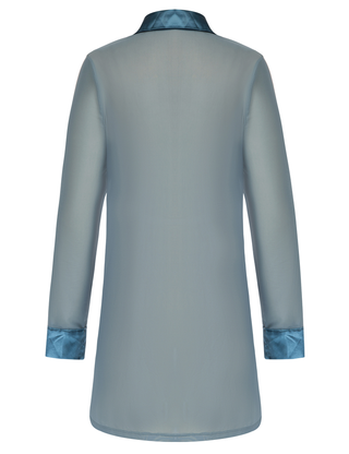 Long Sleeve Lapel Collar See-Through Mesh Fabric Cover-Up Shirt