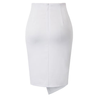 Solid Color Asymmetrical Wrap Front Stretchy Bodycon Pencil Skirt