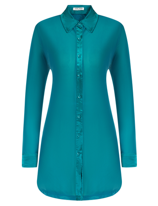 Long Sleeve Lapel Collar See-Through Mesh Fabric Cover-Up Shirt