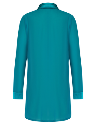 Long Sleeve Lapel Collar See-Through Mesh Fabric Cover-Up Shirt