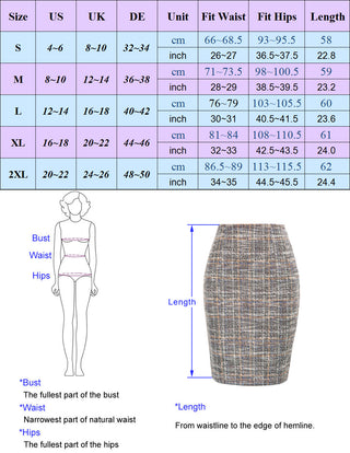 Womens Knee Length Elastic Waist Stretchy Bodycon Business Pencil Skirt
