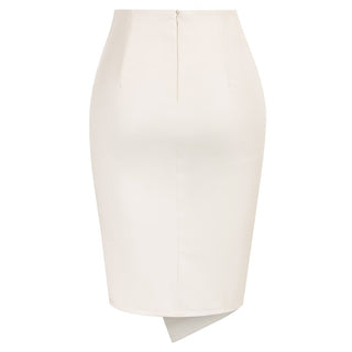 PU Leather Pencil Skirt Knee Length Knot-Front Hips-Wrapped Skirt