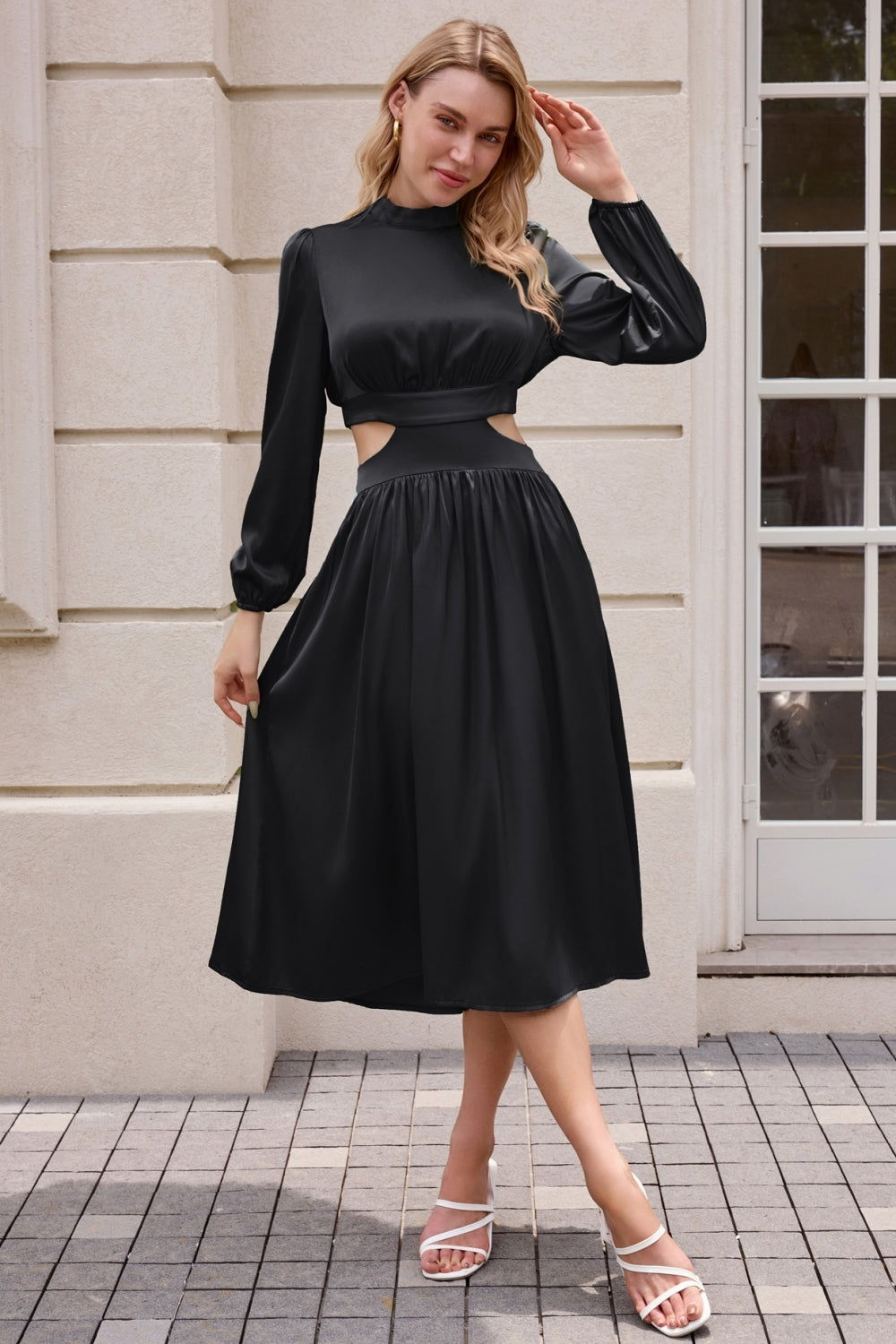 white christmas dresses Women Cut-out Waist Dress Long Sleeve Half High-Neck Elastic Waist Dre Kate Kasin white christmas dresses Women Cut-out Waist Dress Long Sleeve Half High-Neck Elastic Waist Dre Kate Kasin