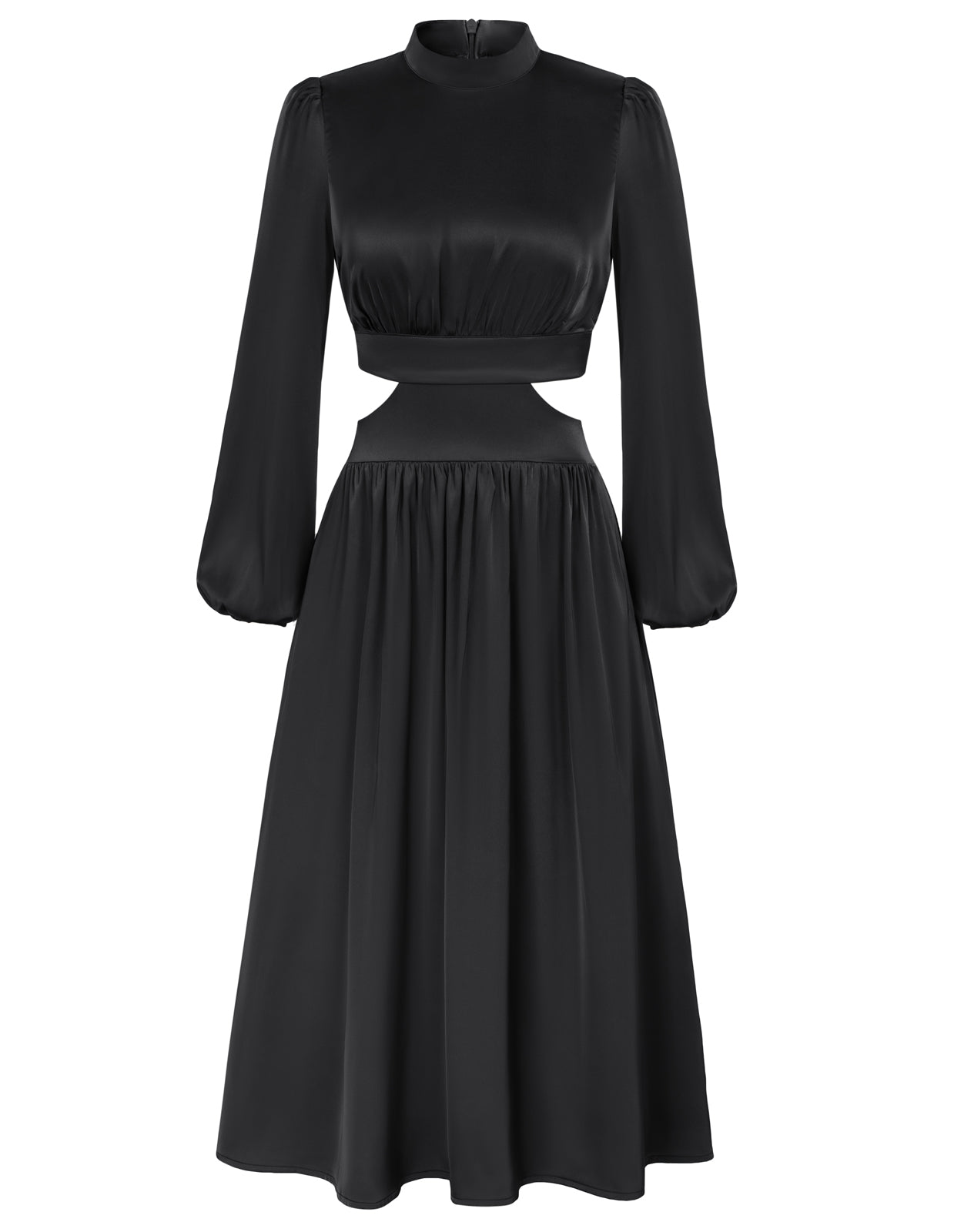 Women Cut-out Waist Dress Long Sleeve Half High-Neck Elastic Waist Dre Kate Kasin Women Cut-out Waist Dress Long Sleeve Half High-Neck Elastic Waist Dre Kate Kasin