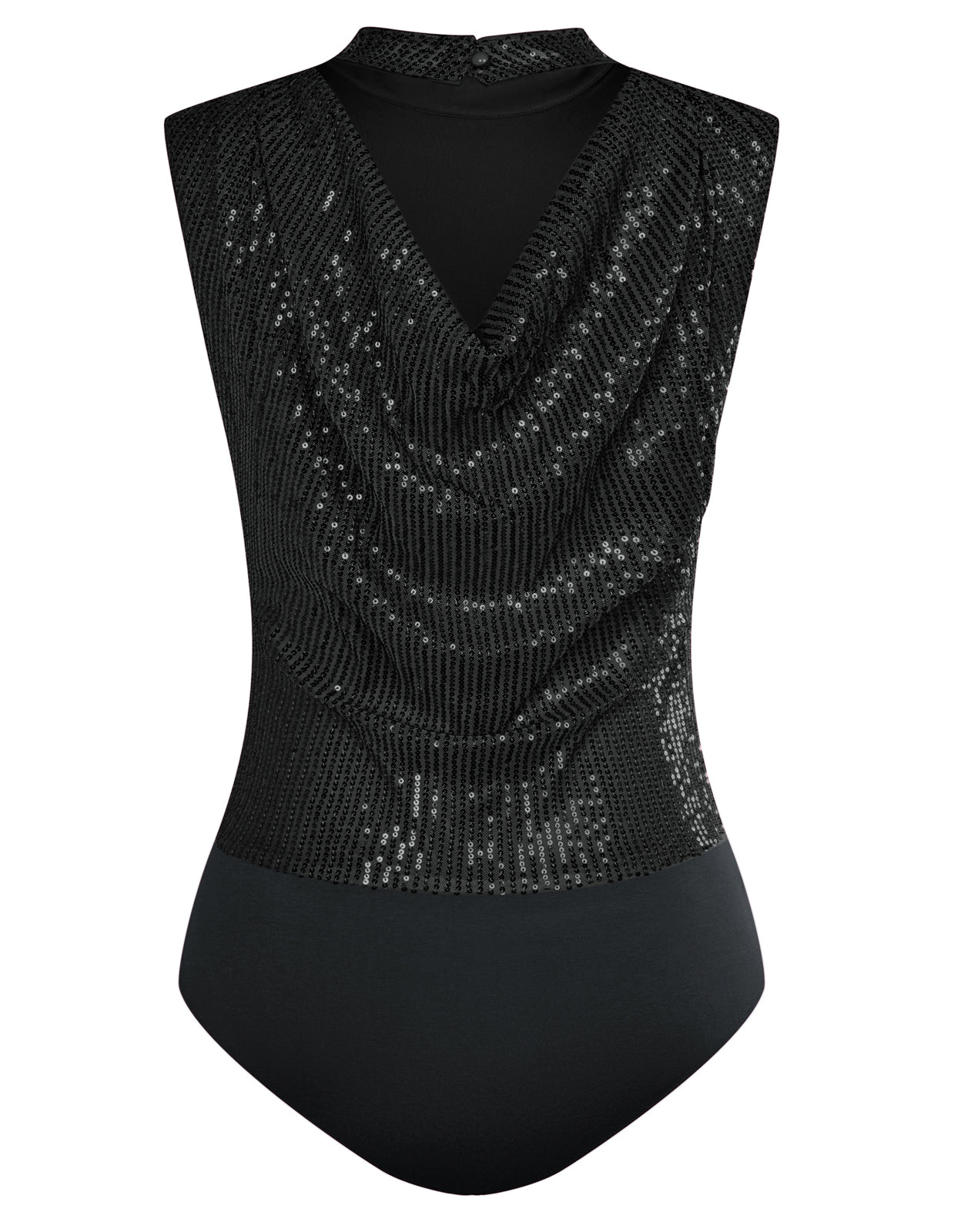 Sequined Party Teddy Sleeveless Stand Collar Cowl Neck Back Bodysuit Kate Kasin Sequined Party Teddy Sleeveless Stand Collar Cowl Neck Back Bodysuit Kate Kasin