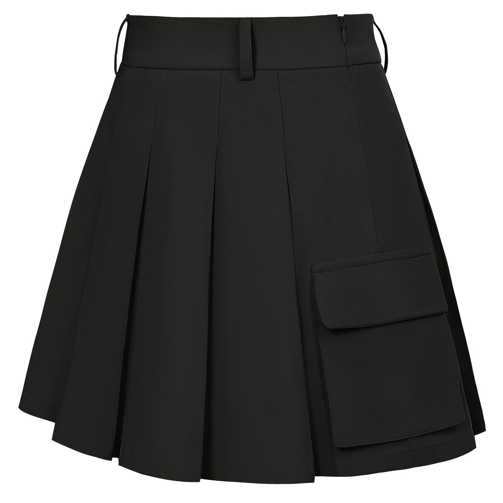 Women Pleated Skirt with Pockets High Waist Mid-Thigh Length A