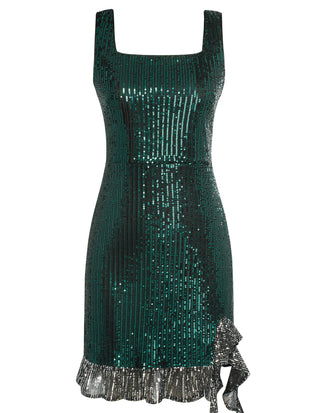 Sequined Party Dress Sleeveless Square Neck Above Knee Bodycon Dress