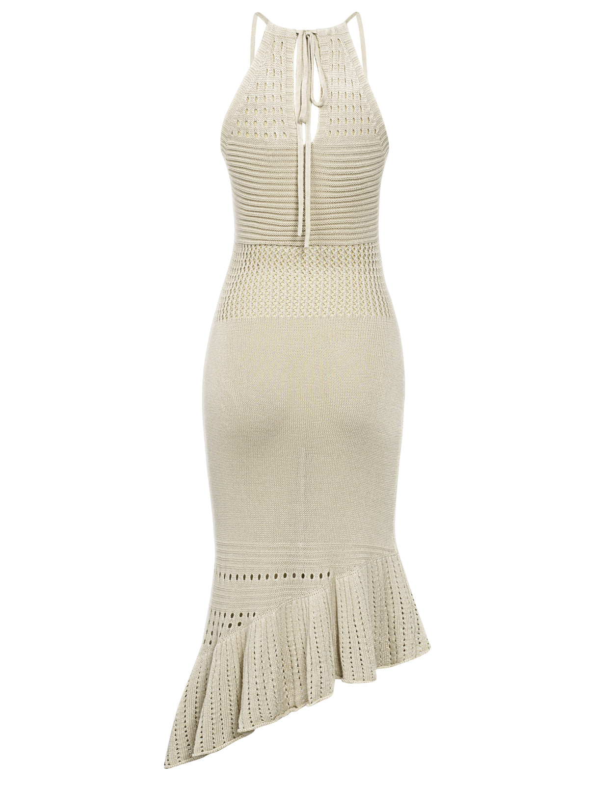 Women Hollowed-out Sweater Dress Irregular Ruffled Hem Knitted Bodycon Kate Kasin Women Hollowed-out Sweater Dress Irregular Ruffled Hem Knitted Bodycon Kate Kasin