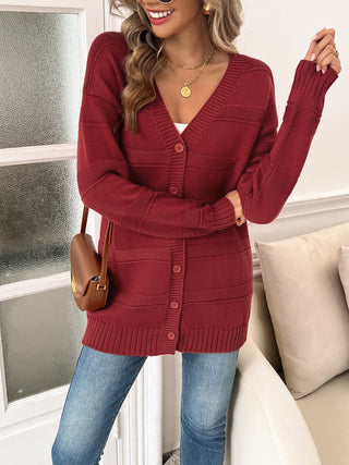 KK Women Textured Cardigan Dropped Shoulder V-Neck Button-up Sweater Knitwear