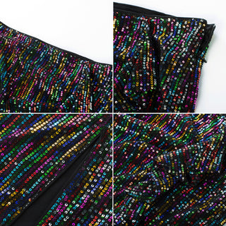 Sequined Party Skirt Elastic Waist Front Slit Mid-Calf Bodycon Skirt