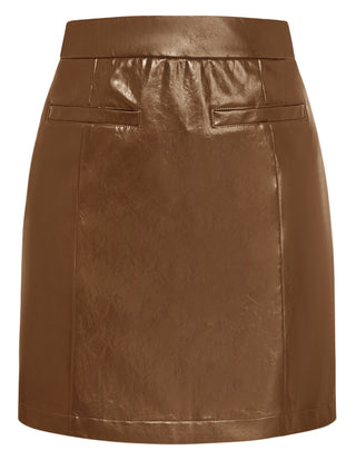 KK Women PU Leather Skirt Casual Elastic Waist Mid-Thigh Length Bodycon Skirt