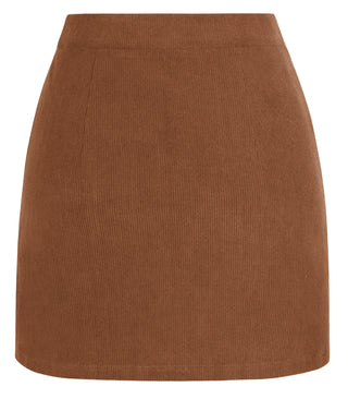 KK Women Corduroy Skirt Casual Elastic Waist Mid-Thigh Length Bodycon Skirt