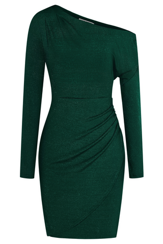 Ruched Party Dress Long Sleeve Oblique Neck Bodycon Dress