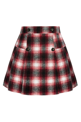 KK Women Pleated Skirt Elastic Waist Mid-Thigh Length Plaided A-Line Skirt