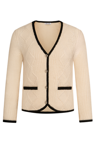 Women Contrast Color Cardigan Long Sleeve V-Neck Button-up Sweater