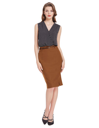 Solid Color Slim Belt Bodycon Pencil SkirtKnee Length Skirt