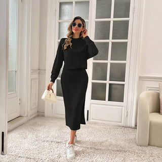 Kate Kasin Women 2 Piece Sweater Skirt Set Long Sleeve Ribbed Knit Top and Bodycon Midi Skirt 2025 Fall Fashion Outfits