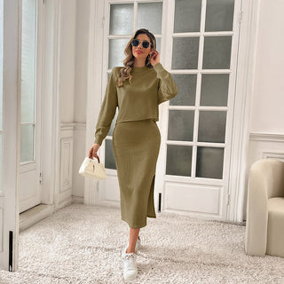 Kate Kasin Women 2 Piece Sweater Skirt Set Long Sleeve Ribbed Knit Top and Bodycon Midi Skirt 2025 Fall Fashion Outfits