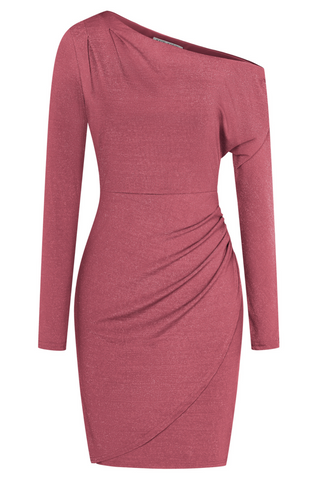 Ruched Party Dress Long Sleeve Oblique Neck Bodycon Dress