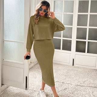 Kate Kasin Women 2 Piece Sweater Skirt Set Long Sleeve Ribbed Knit Top and Bodycon Midi Skirt 2025 Fall Fashion Outfits