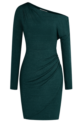 Ruched Party Dress Long Sleeve Oblique Neck Bodycon Dress