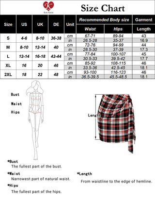 KK Women Plaided Skirt Casual Elastic Waist Mid-Thigh Length Bodycon Skirt