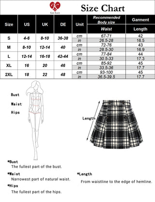 KK Women Pleated Skirt Elastic Waist Mid-Thigh Length Plaided A-Line Skirt