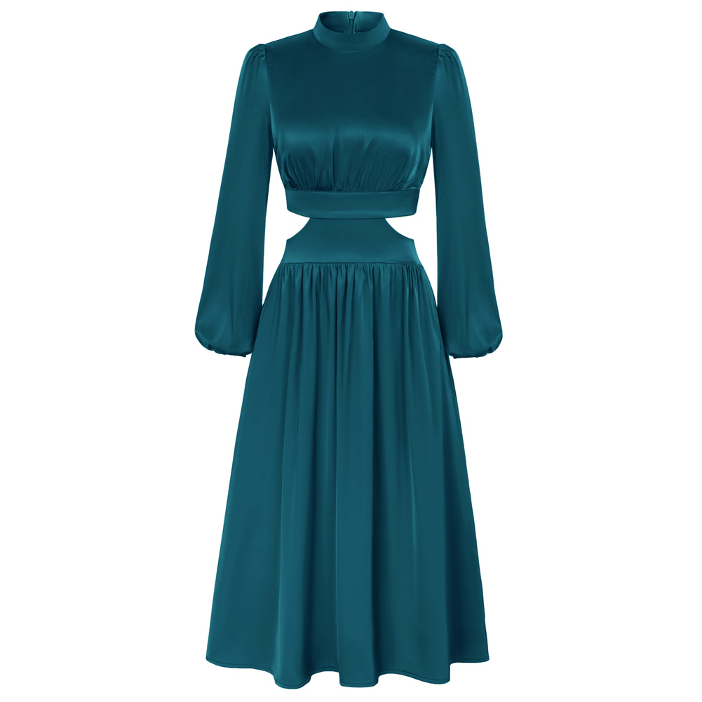 Women Cut-out Waist Dress Long Sleeve Half High-Neck Elastic Waist Dre Kate Kasin Women Cut-out Waist Dress Long Sleeve Half High-Neck Elastic Waist Dre Kate Kasin