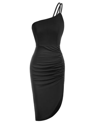 one shoulder ruched irregular dress Irregular High-Lo Bodycon Dress One-Shoulder Ruched Midi Dress Kate Kasin