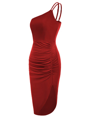 one shoulder ruched irregular dress Irregular High-Lo Bodycon Dress One-Shoulder Ruched Midi Dress Kate Kasin