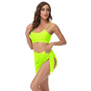 3pcs Set Swimsuit Spaghetti Strap Tops+High Waist Briefs+Chiffon Sarong